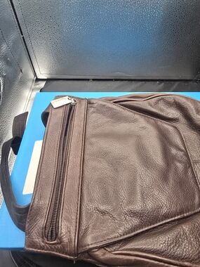 Tangerine Dark Brown Leather Messenger Bag with Front Zip